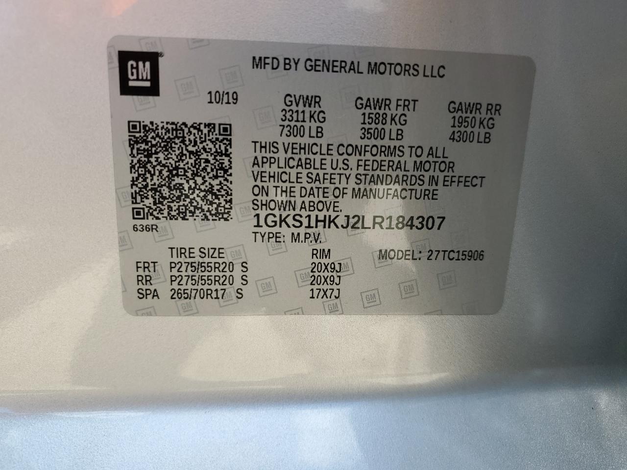 2020 GMC Yukon Xl Denali VIN: 1GKS1HKJ2LR184307 Lot: 54234654