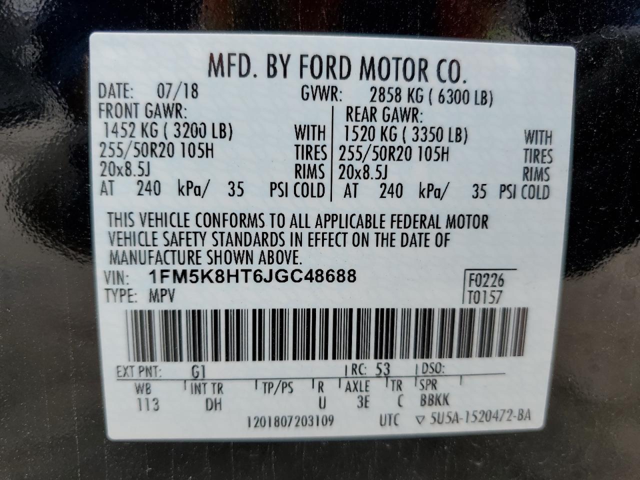 1FM5K8HT6JGC48688 2018 Ford Explorer Platinum