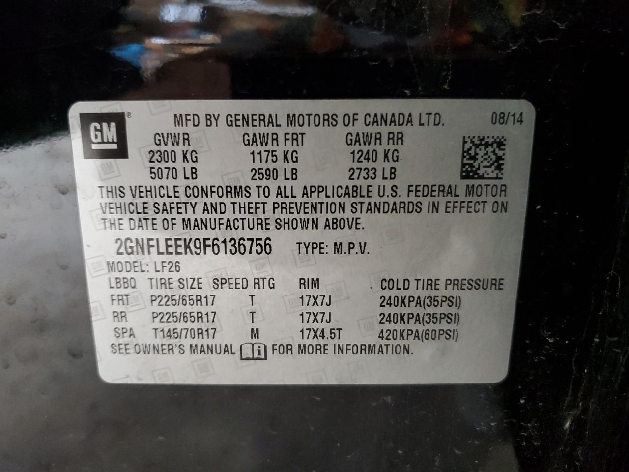 2015 Chevrolet Equinox Ls VIN: 2GNFLEEK9F6136756 Lot: 56526564