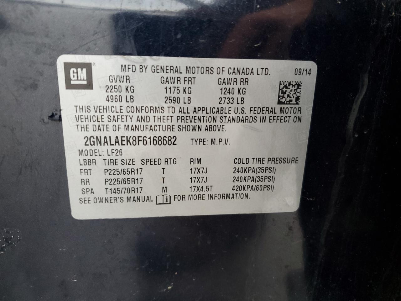 2GNALAEK8F6168682 2015 Chevrolet Equinox Ls