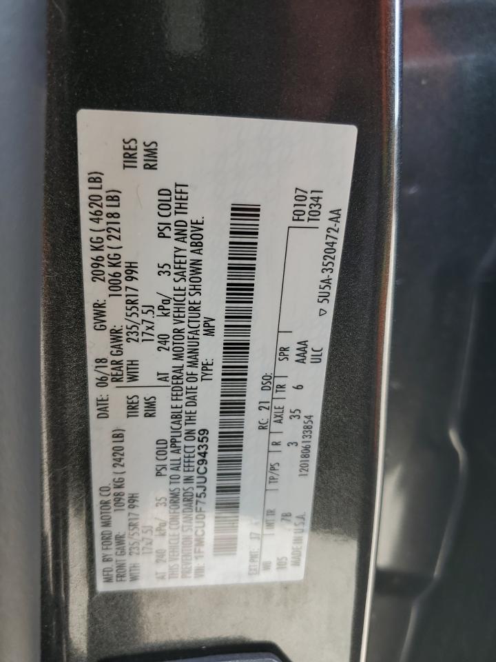 2018 Ford Escape S VIN: 1FMCU0F75JUC94359 Lot: 54994704