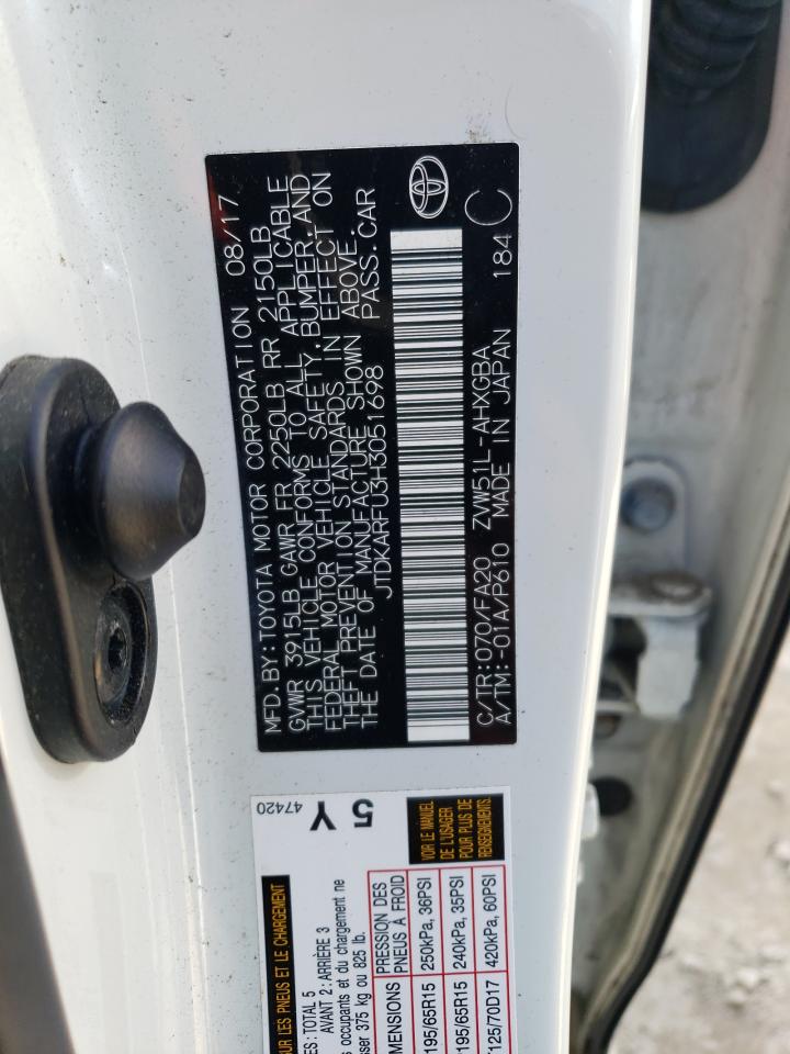 2017 Toyota Prius VIN: JTDKARFU3H3051698 Lot: 53844584