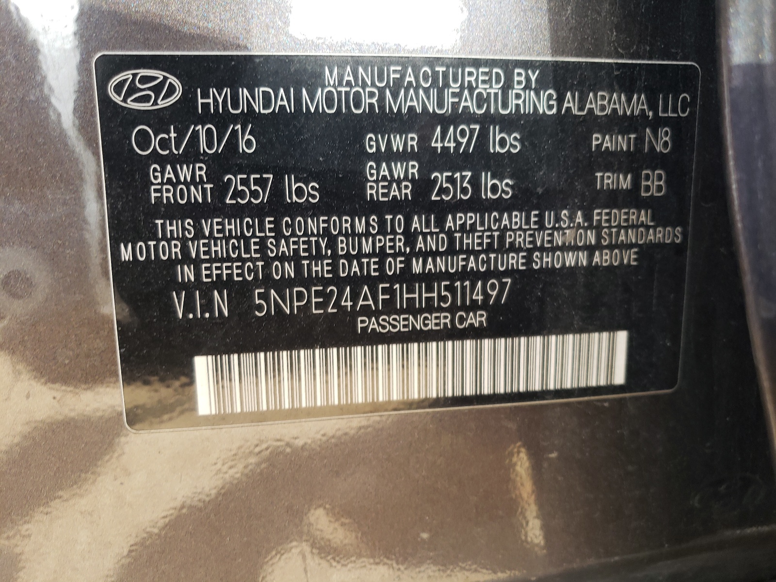 2017 Hyundai Sonata Se vin: 5NPE24AF1HH511497