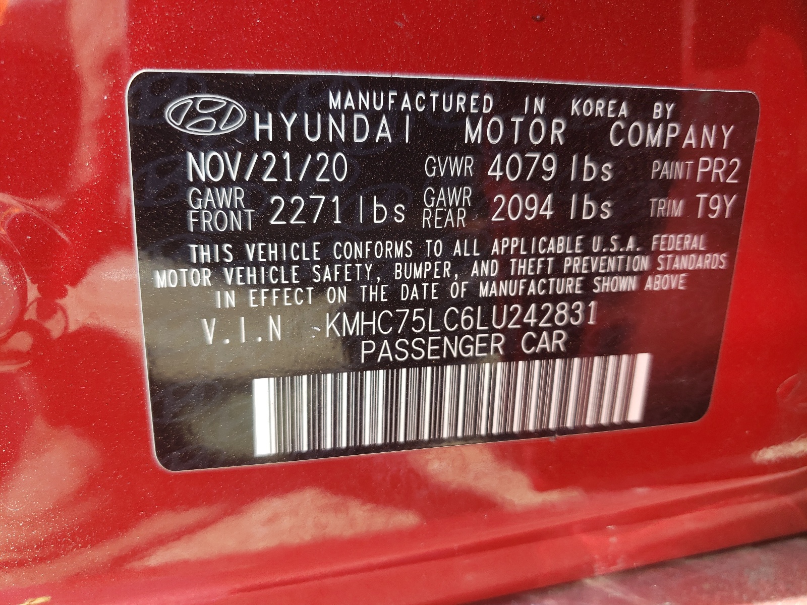 KMHC75LC6LU242831 2020 Hyundai Ioniq Se