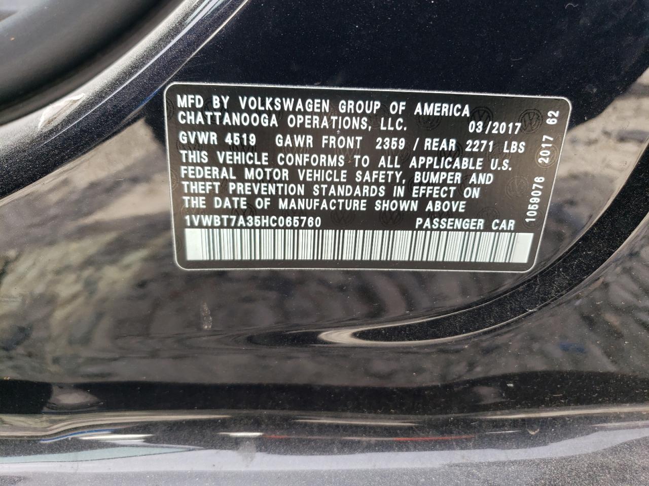 2017 Volkswagen Passat Se VIN: 1VWBT7A35HC065760 Lot: 56166614