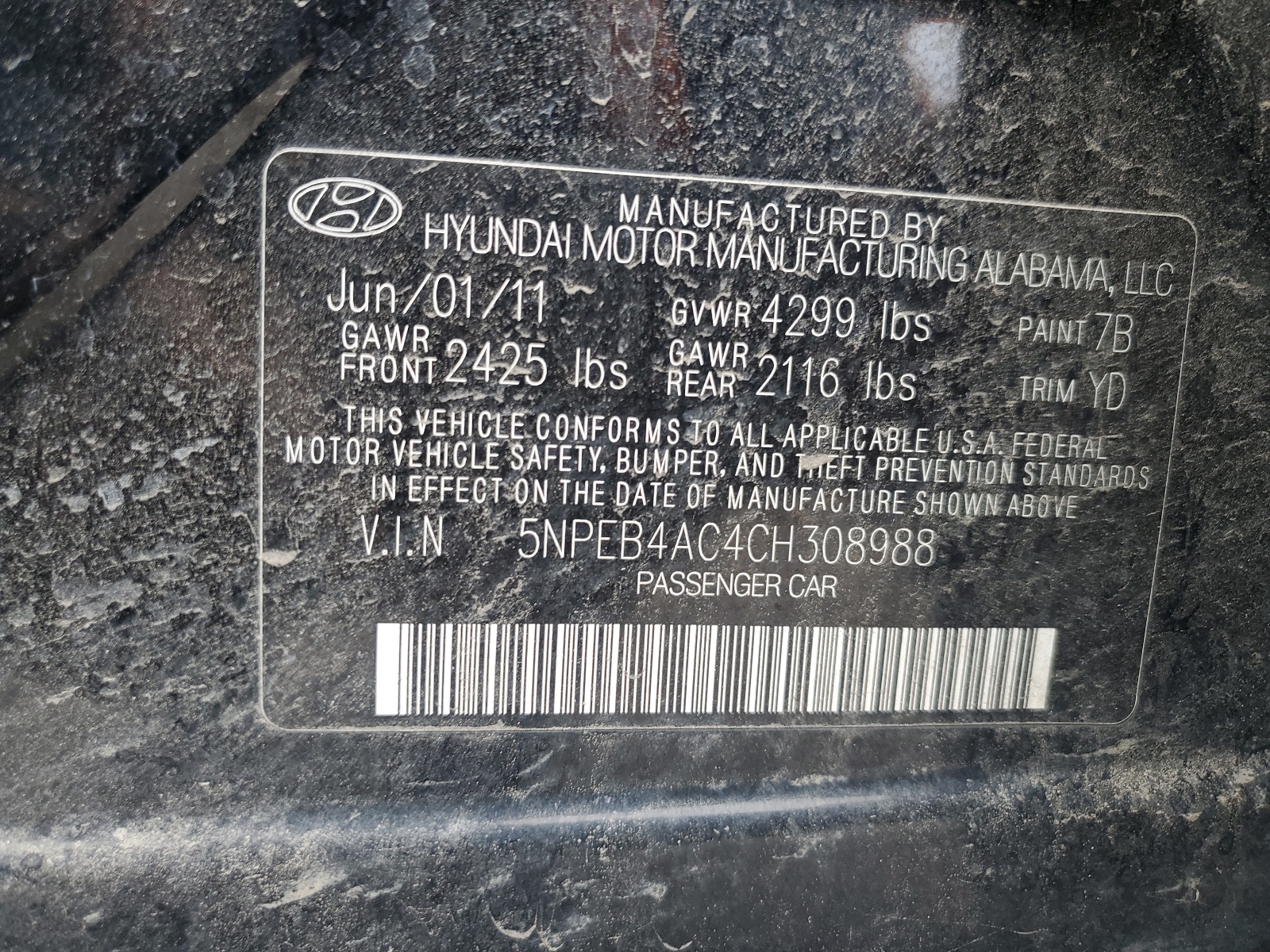 5NPEB4AC4CH308988 2012 Hyundai Sonata Gls