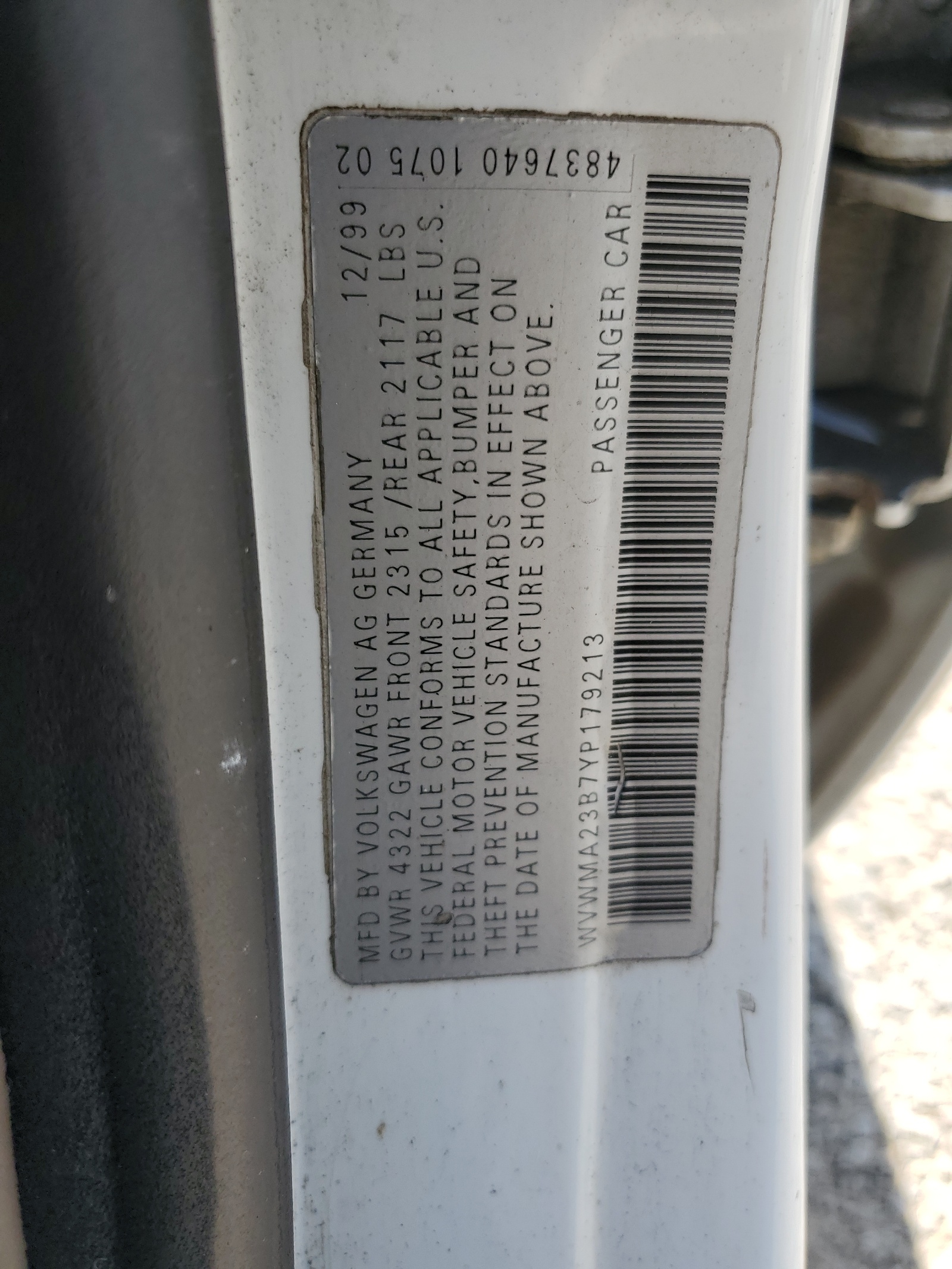 WVWMA23B7YP179213 2000 Volkswagen Passat Gls