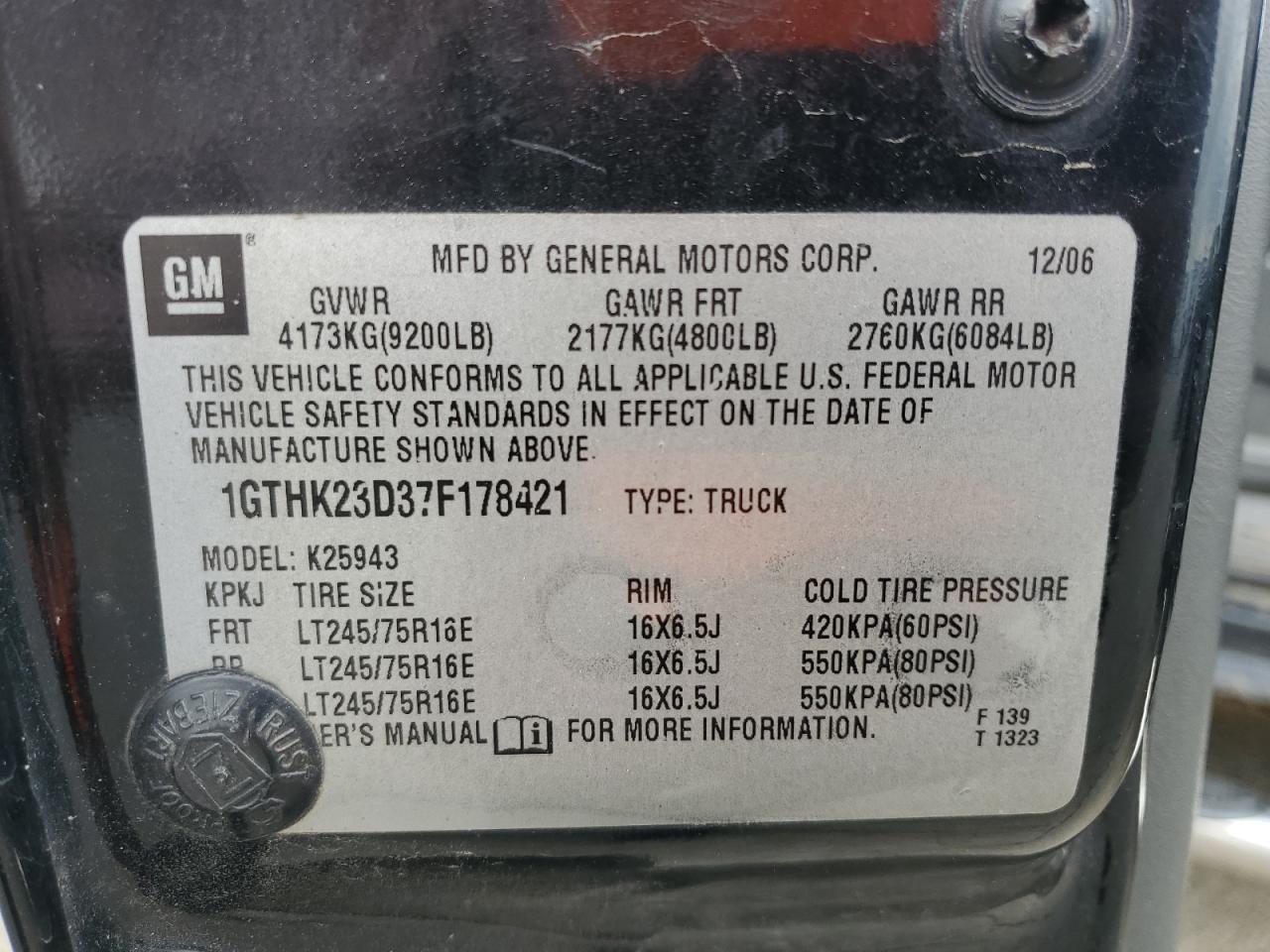 2007 GMC Sierra K2500 Heavy Duty VIN: 1GTHK23D37F178421 Lot: 55507924