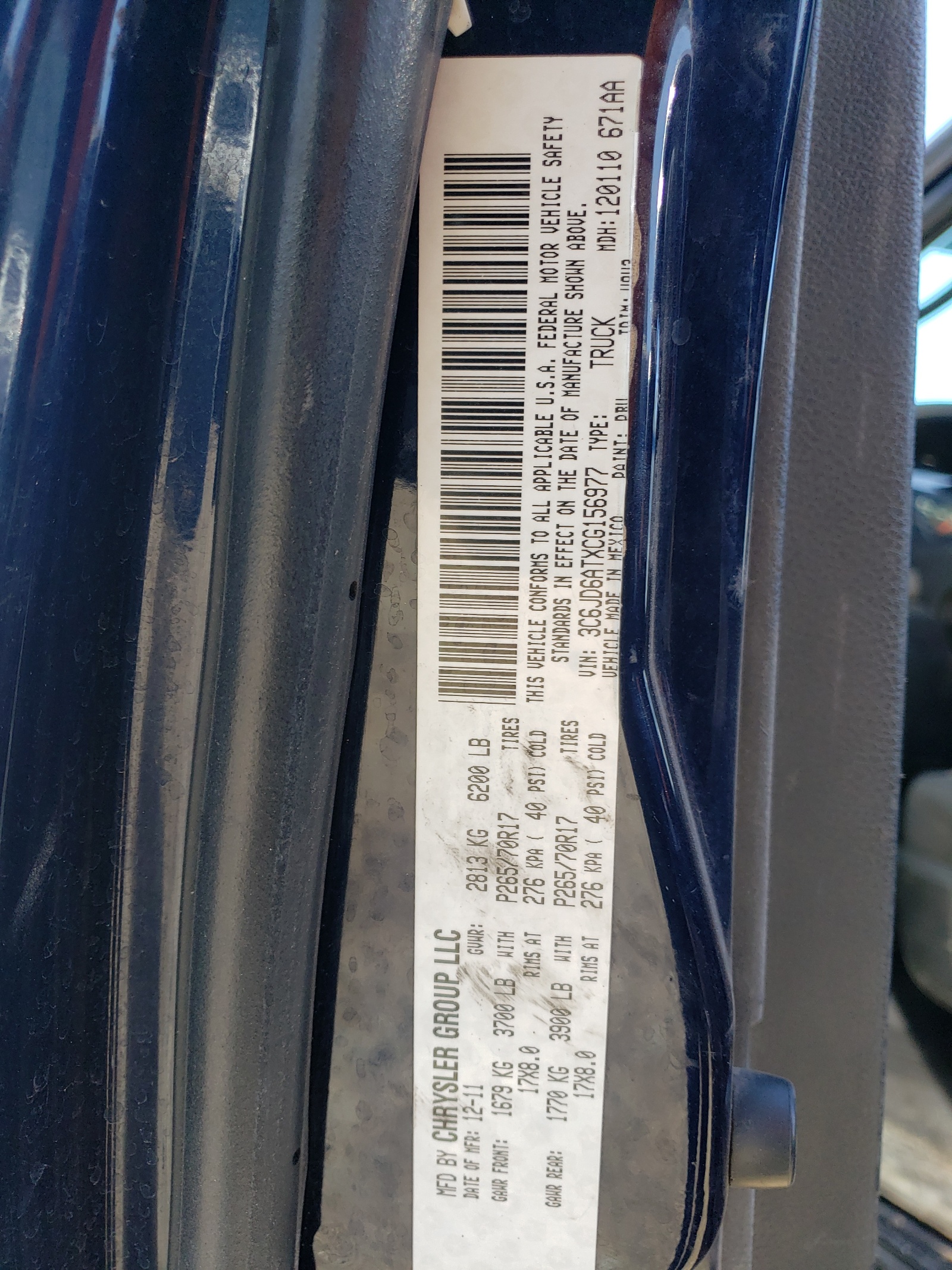 3C6JD6ATXCG156977 2012 Dodge Ram 1500 St