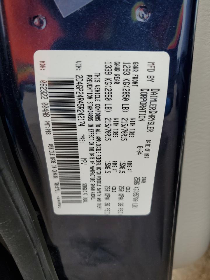 2005 Dodge Grand Caravan Se VIN: 2D4GP24R45R242174 Lot: 55390344