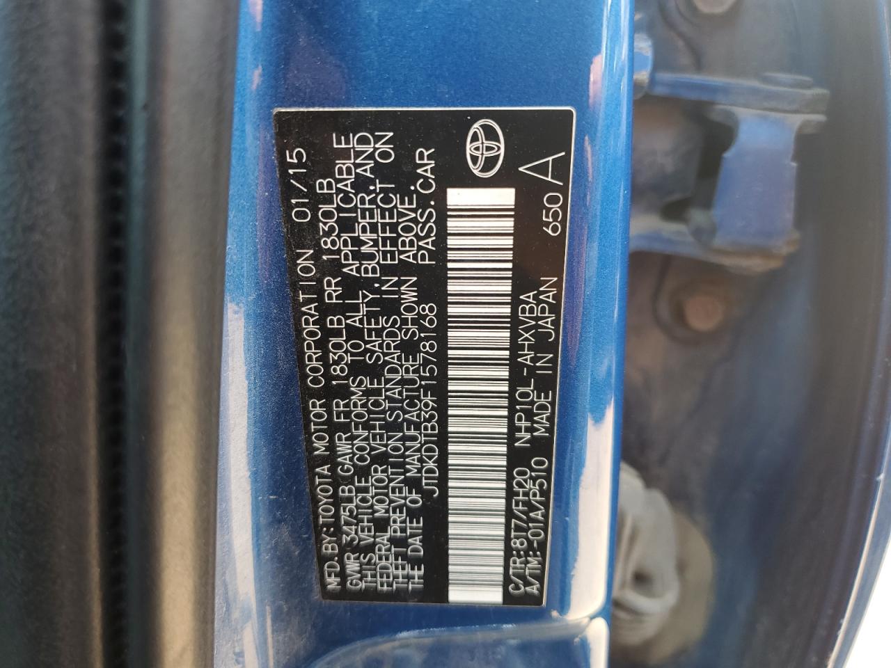 JTDKDTB39F1578168 2015 Toyota Prius C