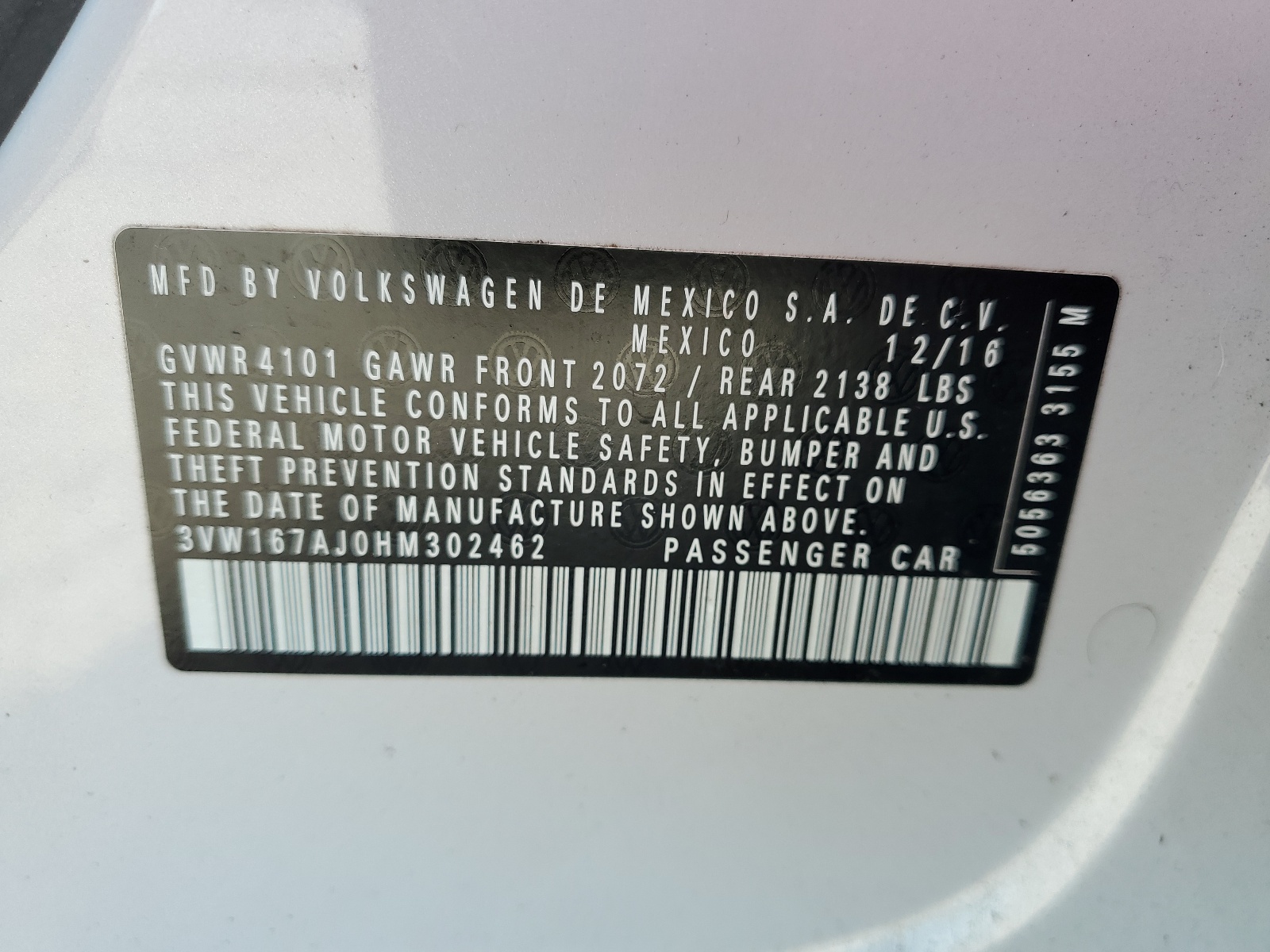 3VW167AJ0HM302462 2017 Volkswagen Jetta S