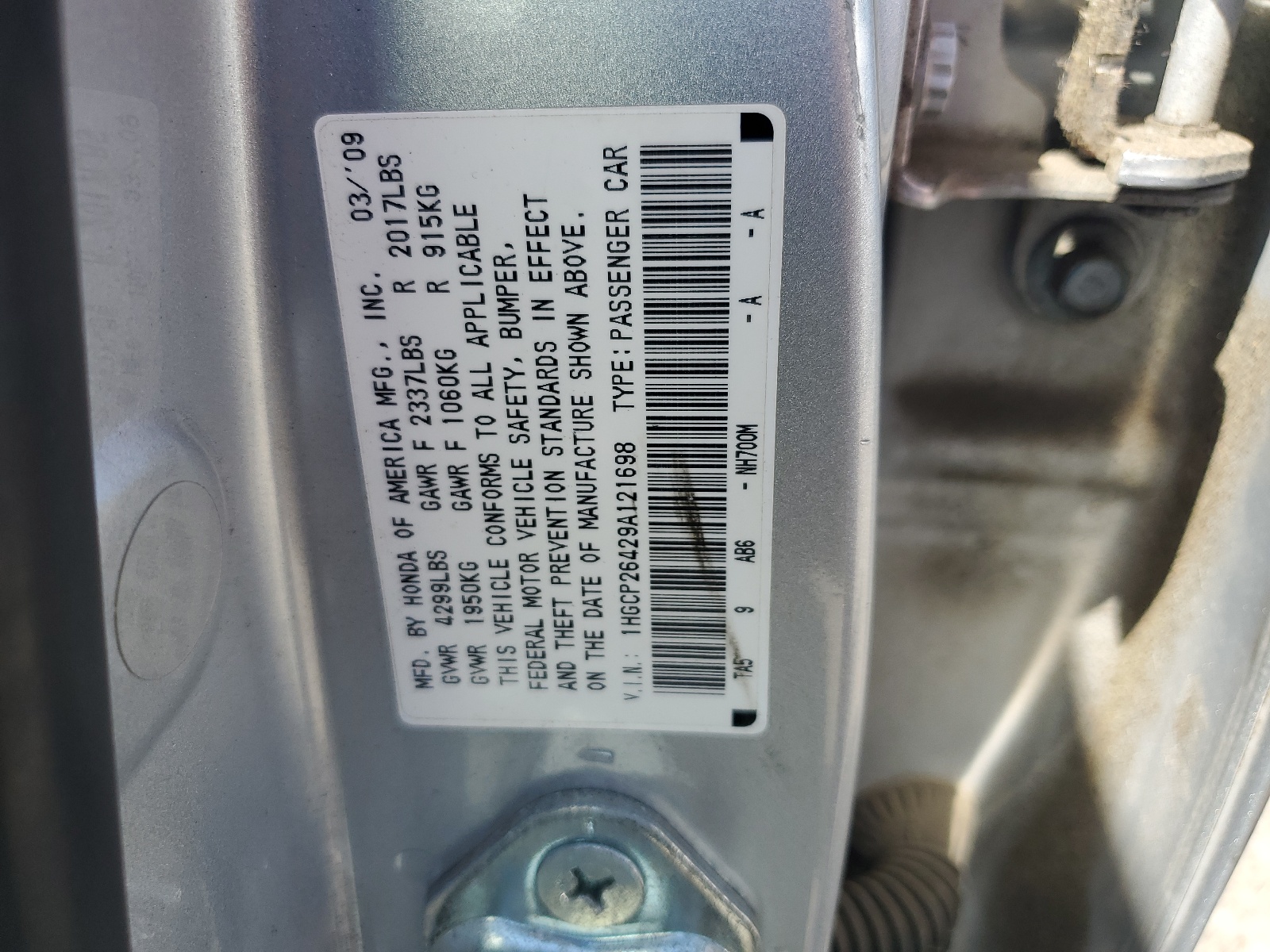 1HGCP26429A121698 2009 Honda Accord Lxp
