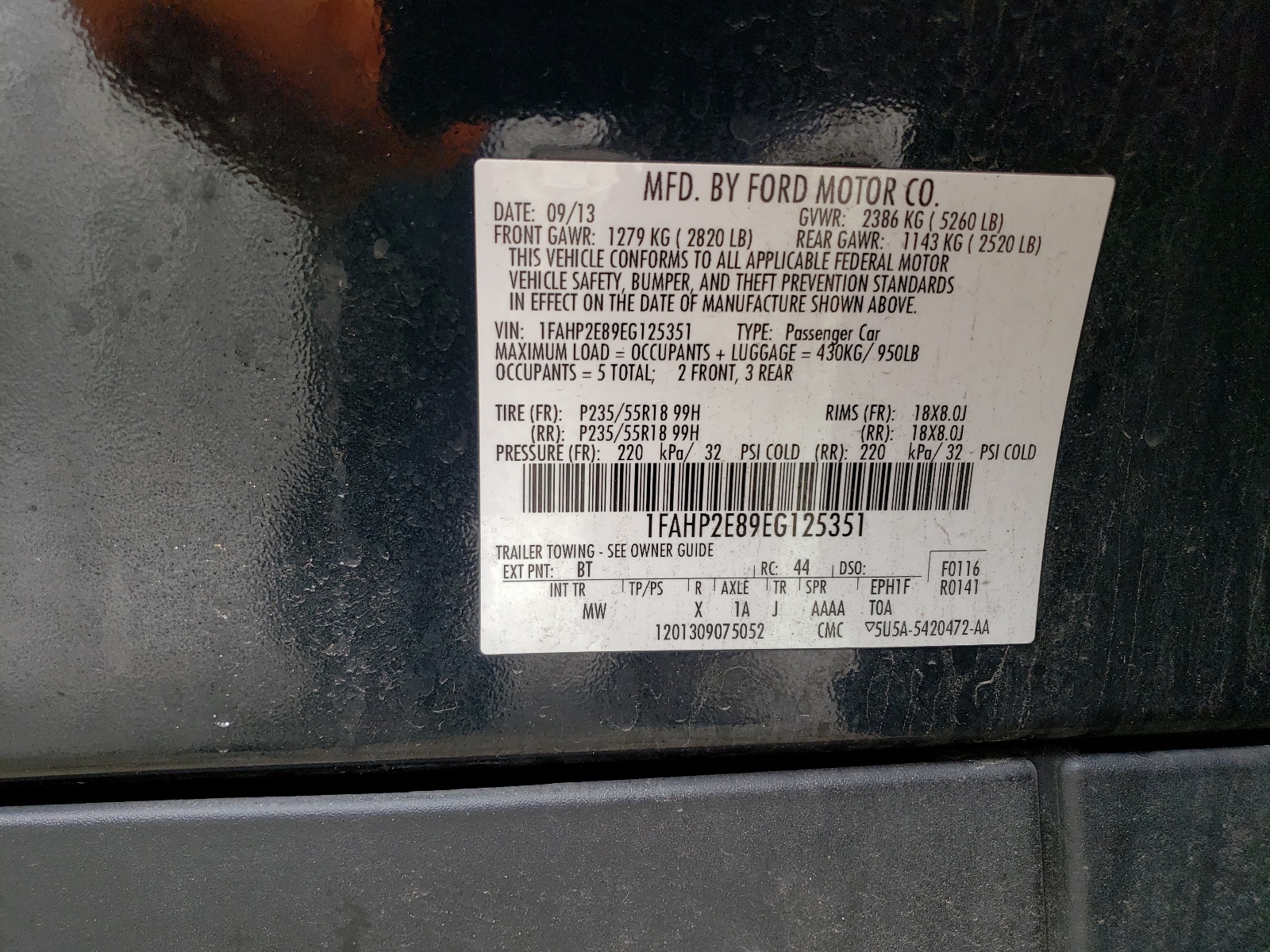 1FAHP2E89EG125351 2014 Ford Taurus Sel