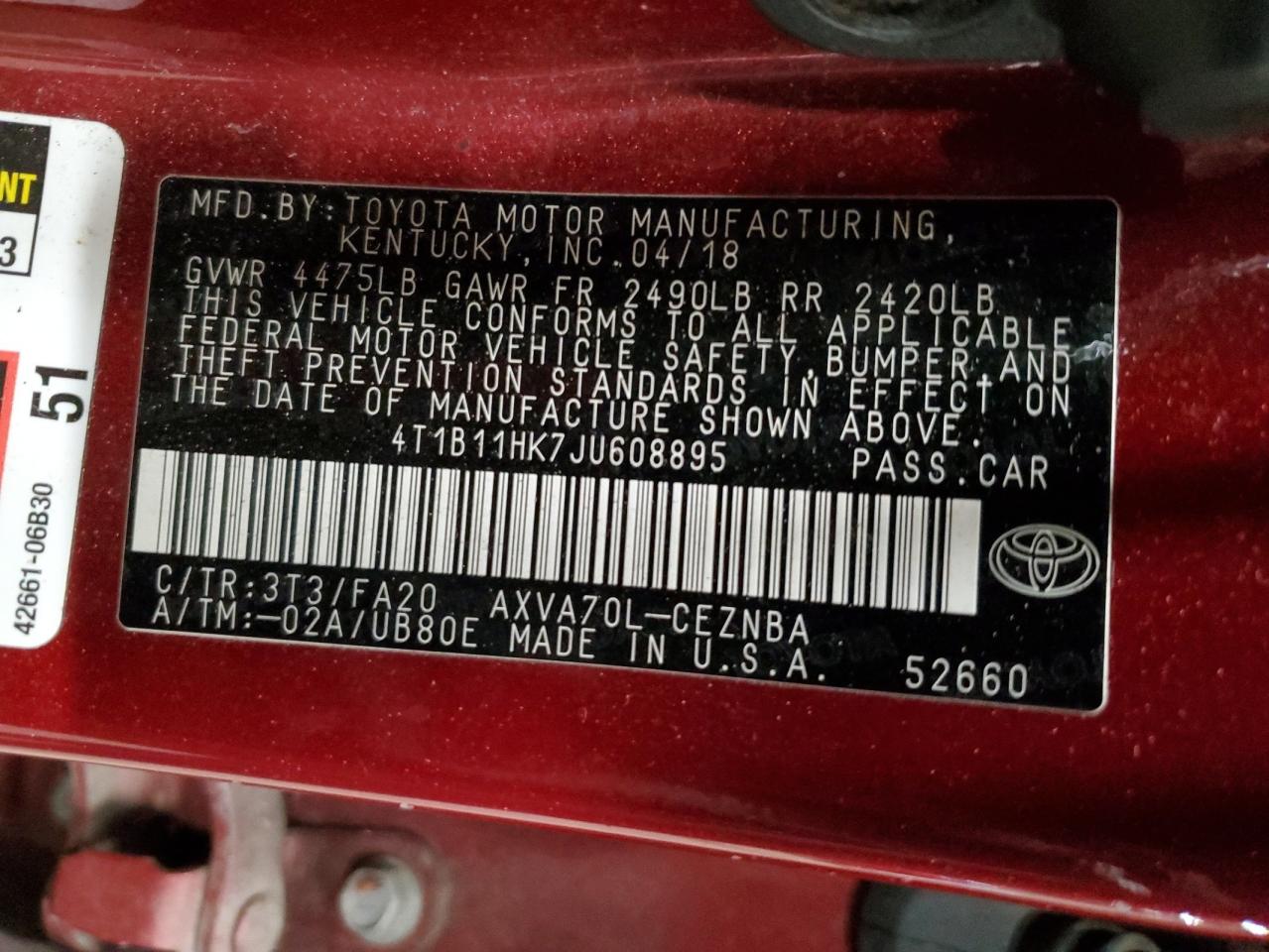 4T1B11HK7JU608895 2018 TOYOTA CAMRY - Image 15