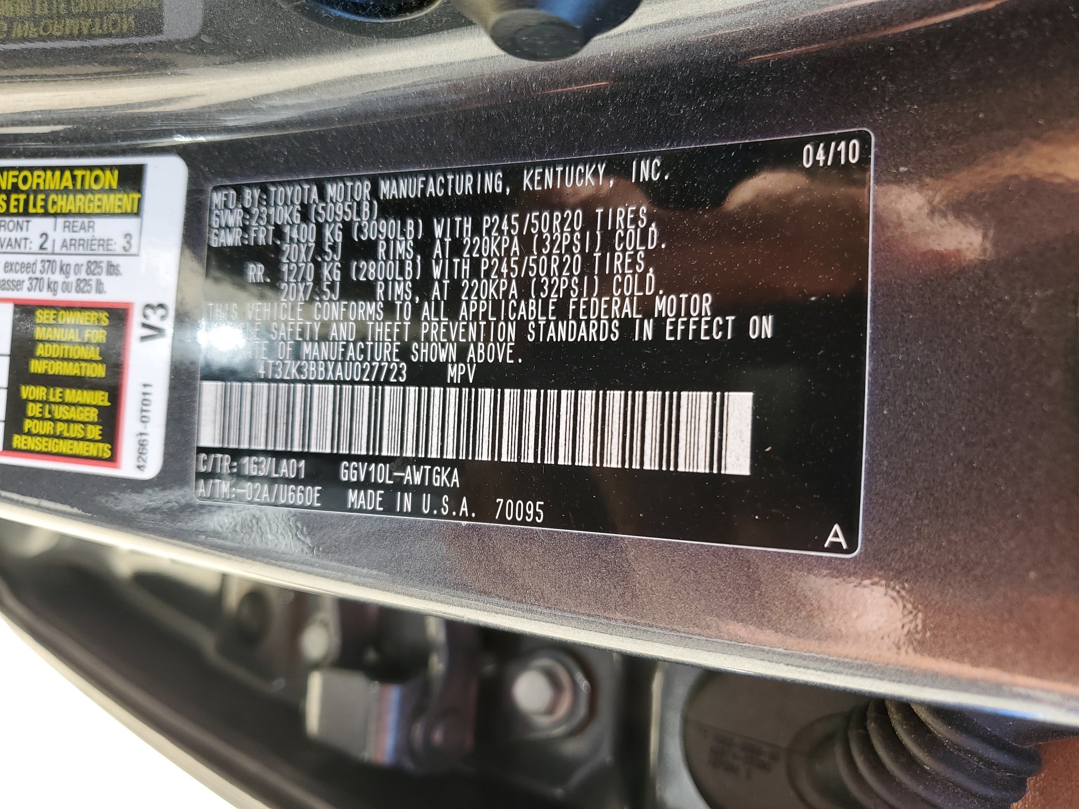 4T3ZK3BBXAU027723 2010 Toyota Venza