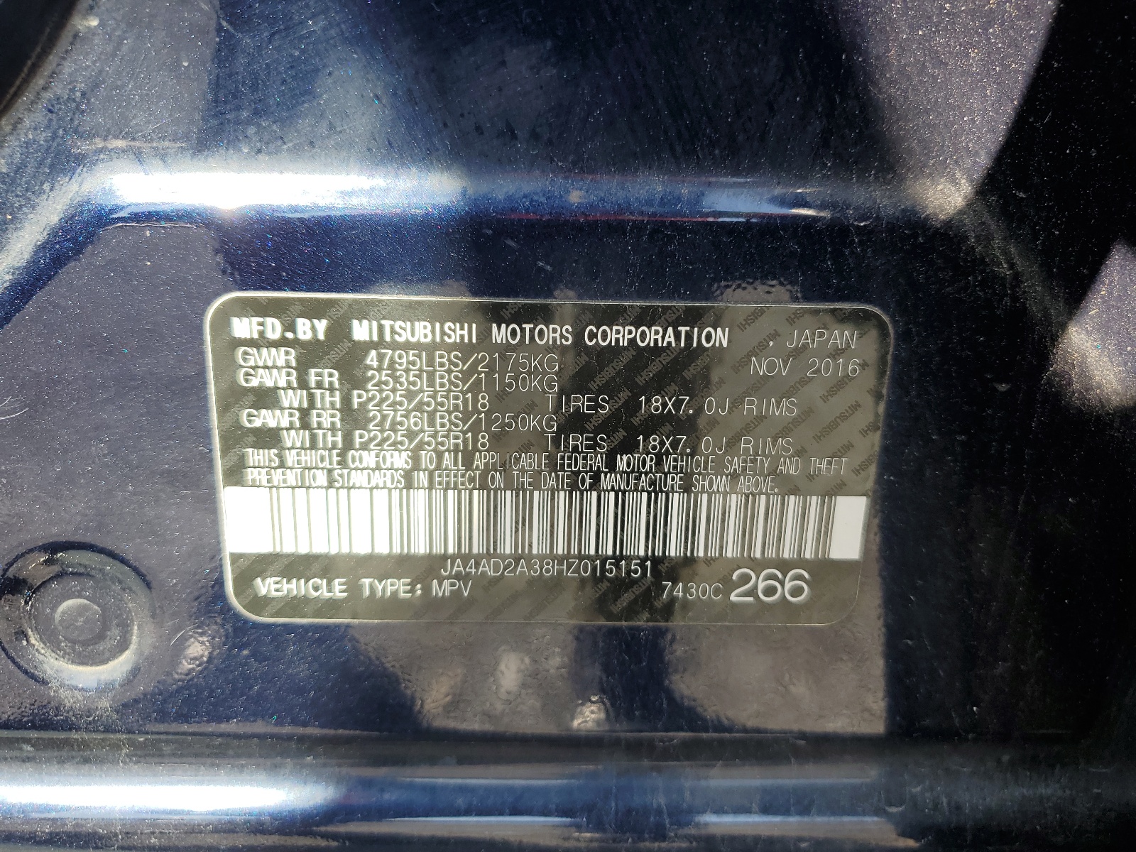 JA4AD2A38HZ015151 2017 Mitsubishi Outlander Es