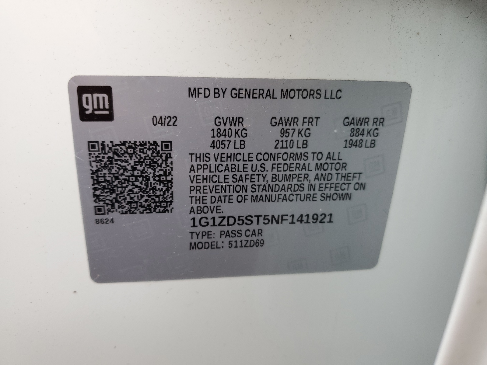 1G1ZD5ST5NF141921 2022 Chevrolet Malibu Lt