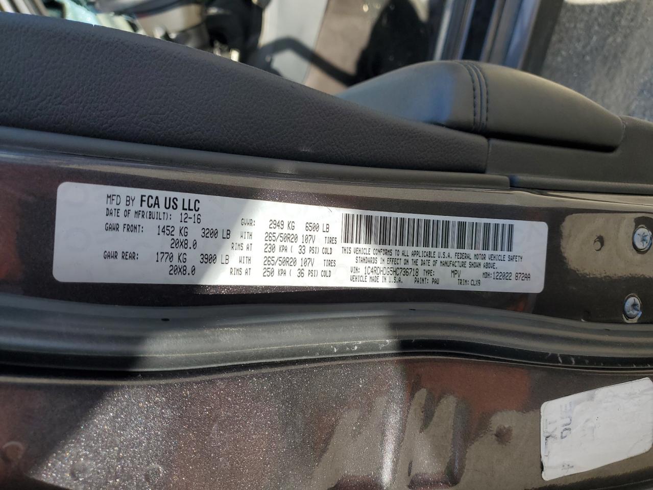 2017 Dodge Durango Gt VIN: 1C4RDHDG5HC736718 Lot: 50183544