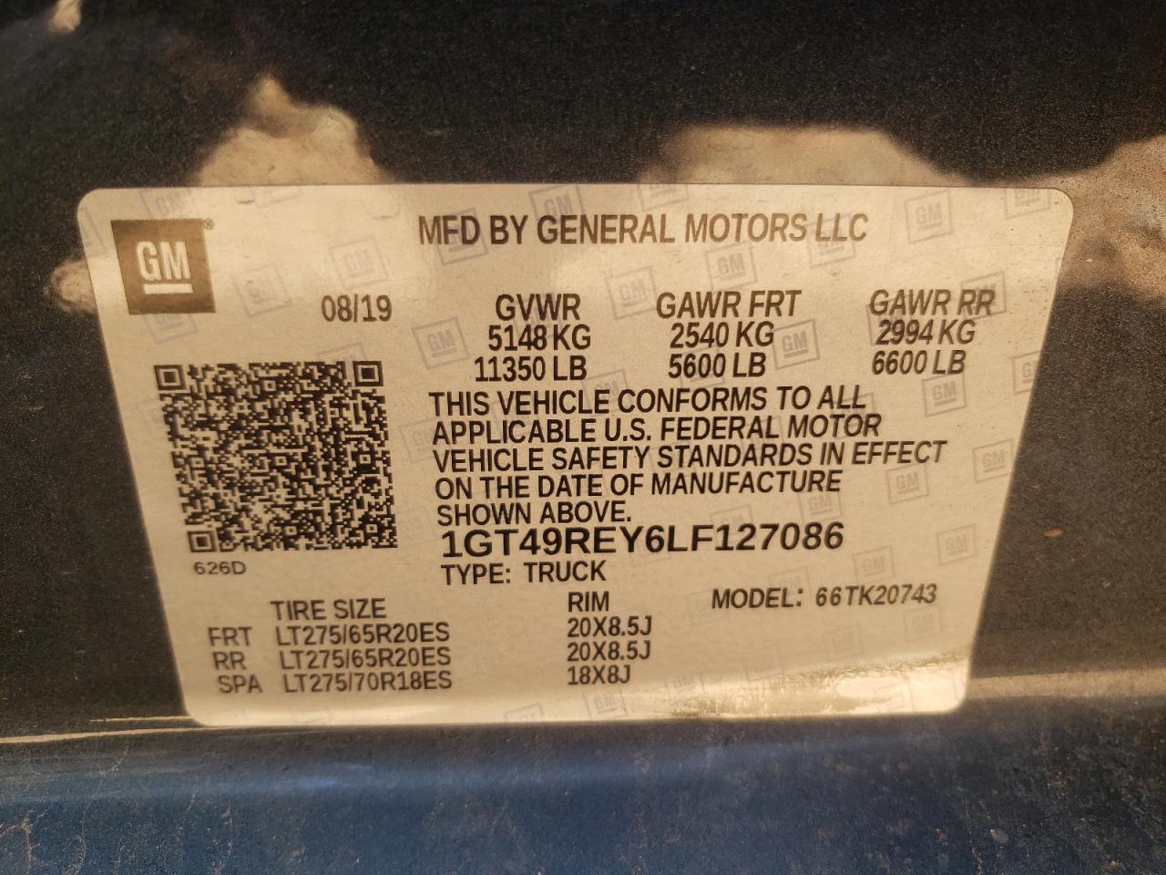 2020 GMC Sierra K2500 Denali VIN: 1GT49REY6LF127086 Lot: 55886854