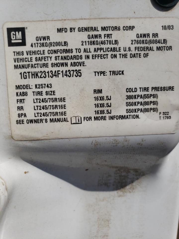 2004 GMC Sierra K2500 Heavy Duty VIN: 1GTHK23134F143735 Lot: 54755174