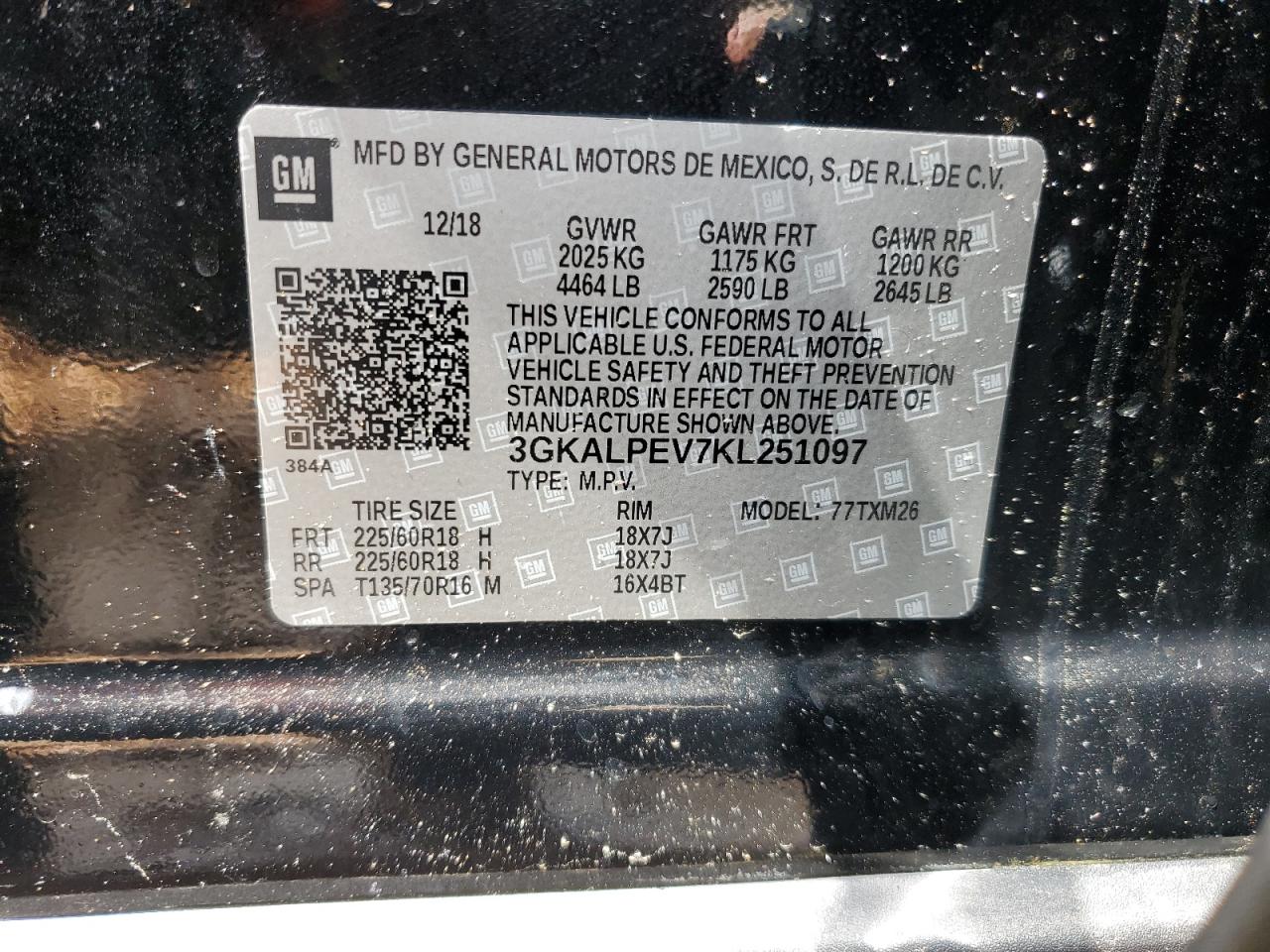 3GKALPEV7KL251097 2019 GMC Terrain Slt