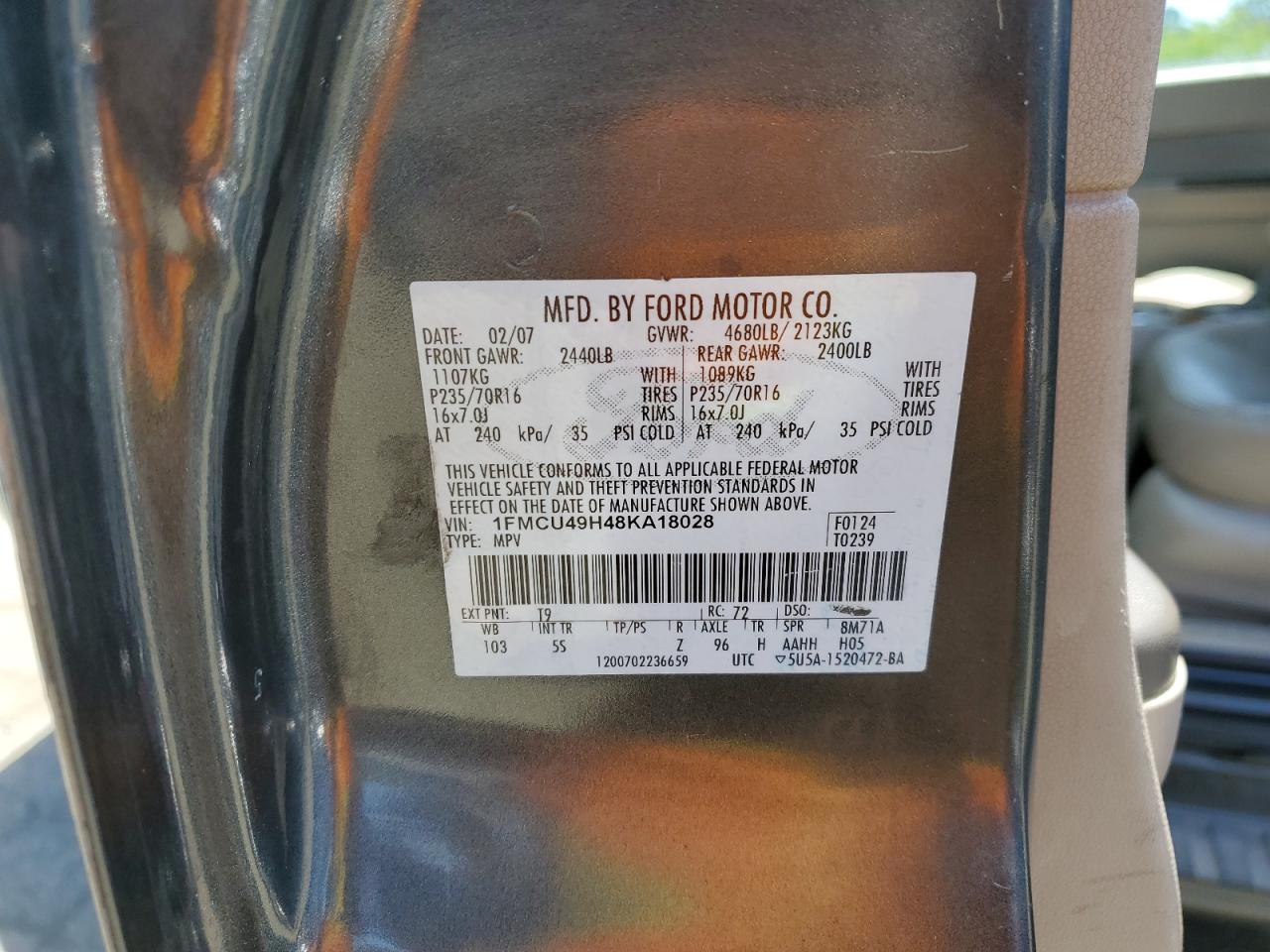 2008 Ford Escape Hev VIN: 1FMCU49H48KA18028 Lot: 56501614