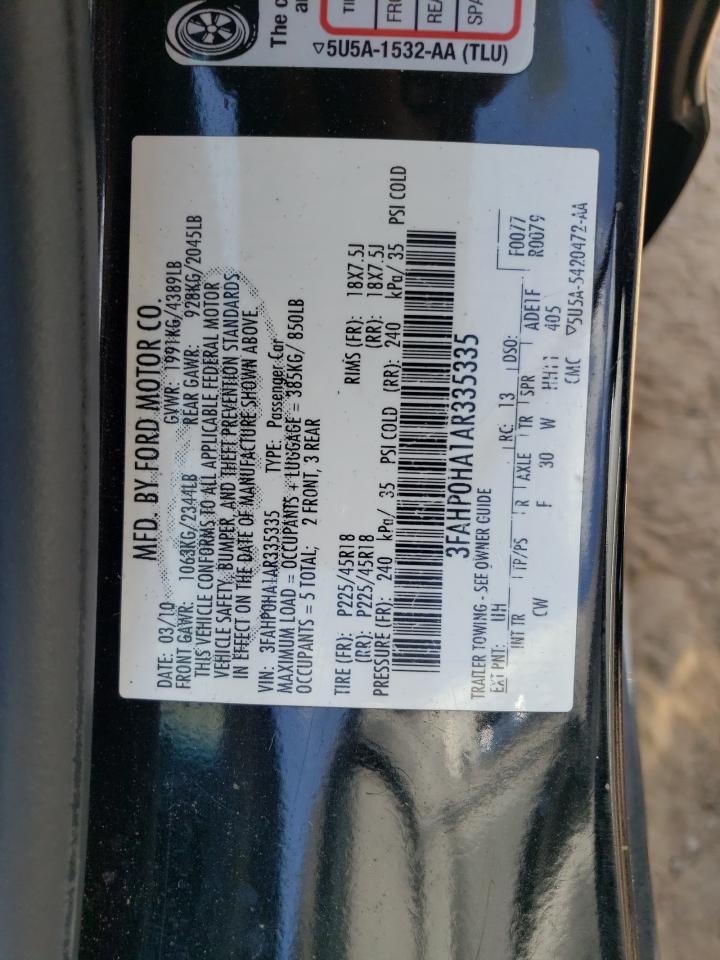 2010 Ford Fusion Se VIN: 3FAHP0HA1AR335335 Lot: 55859114