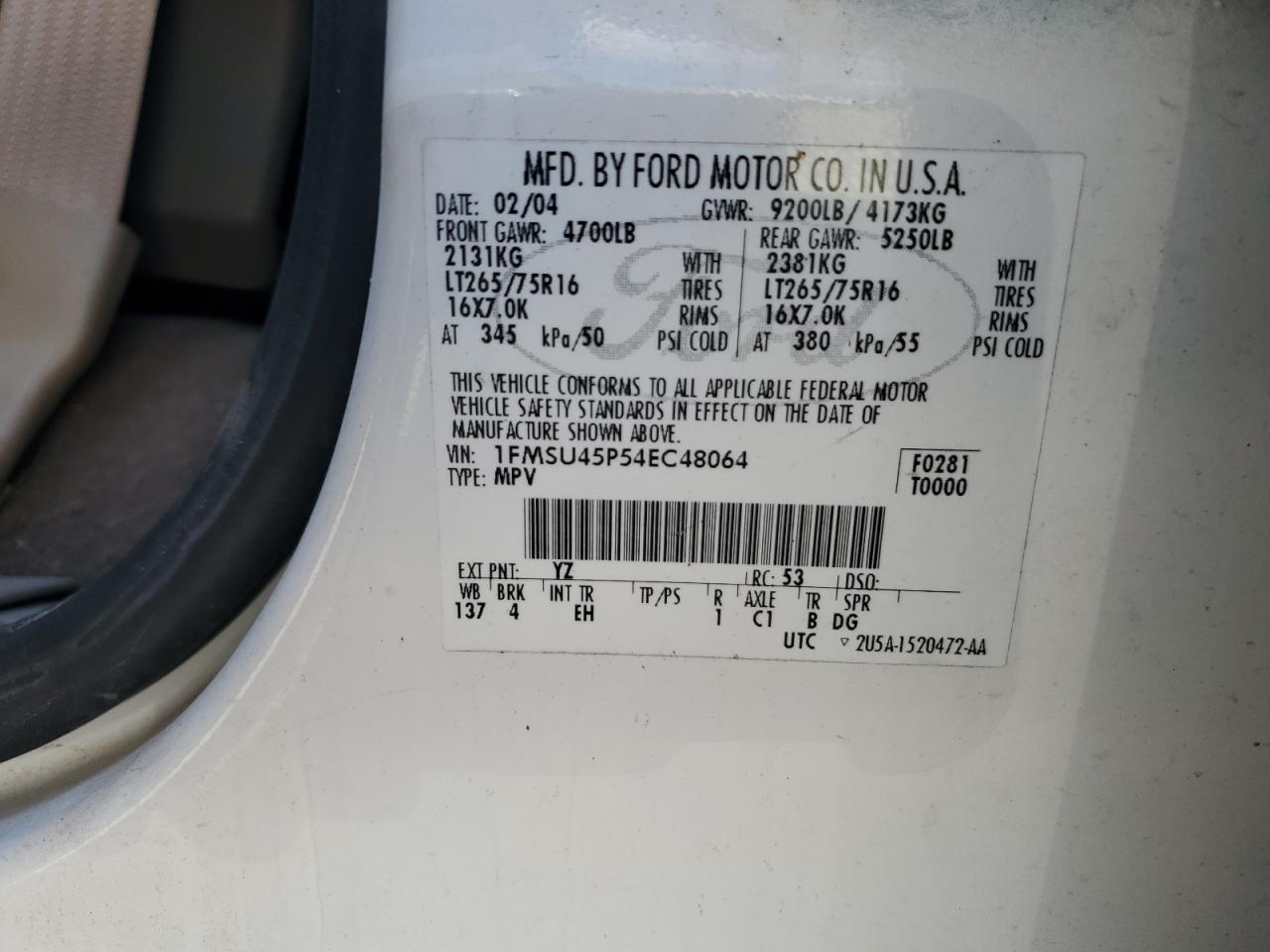 2004 Ford Excursion Eddie Bauer VIN: 1FMSU45P54EC48064 Lot: 55480834