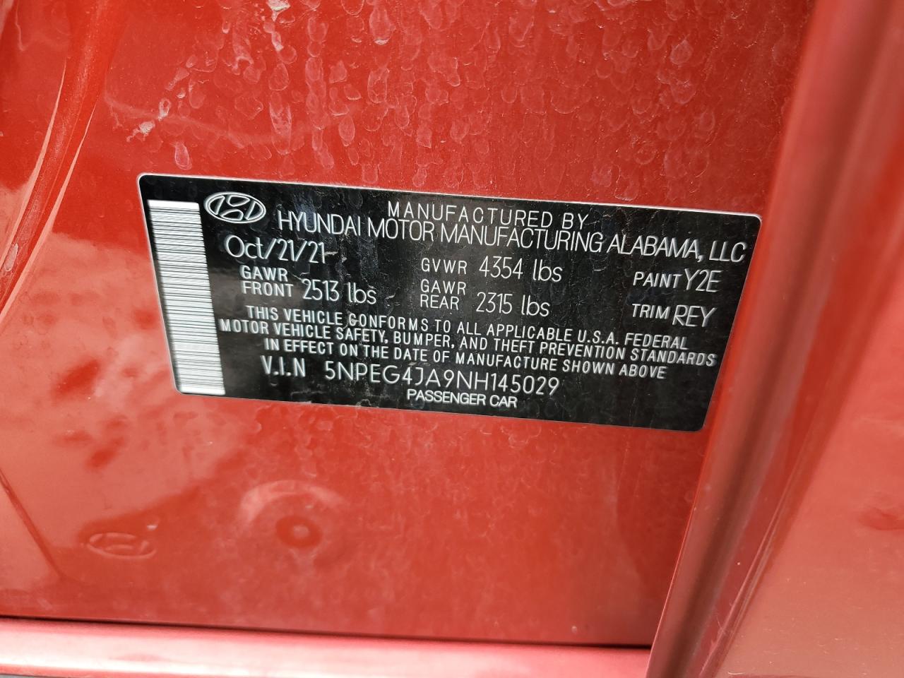 5NPEG4JA9NH145029 2022 Hyundai Sonata Se