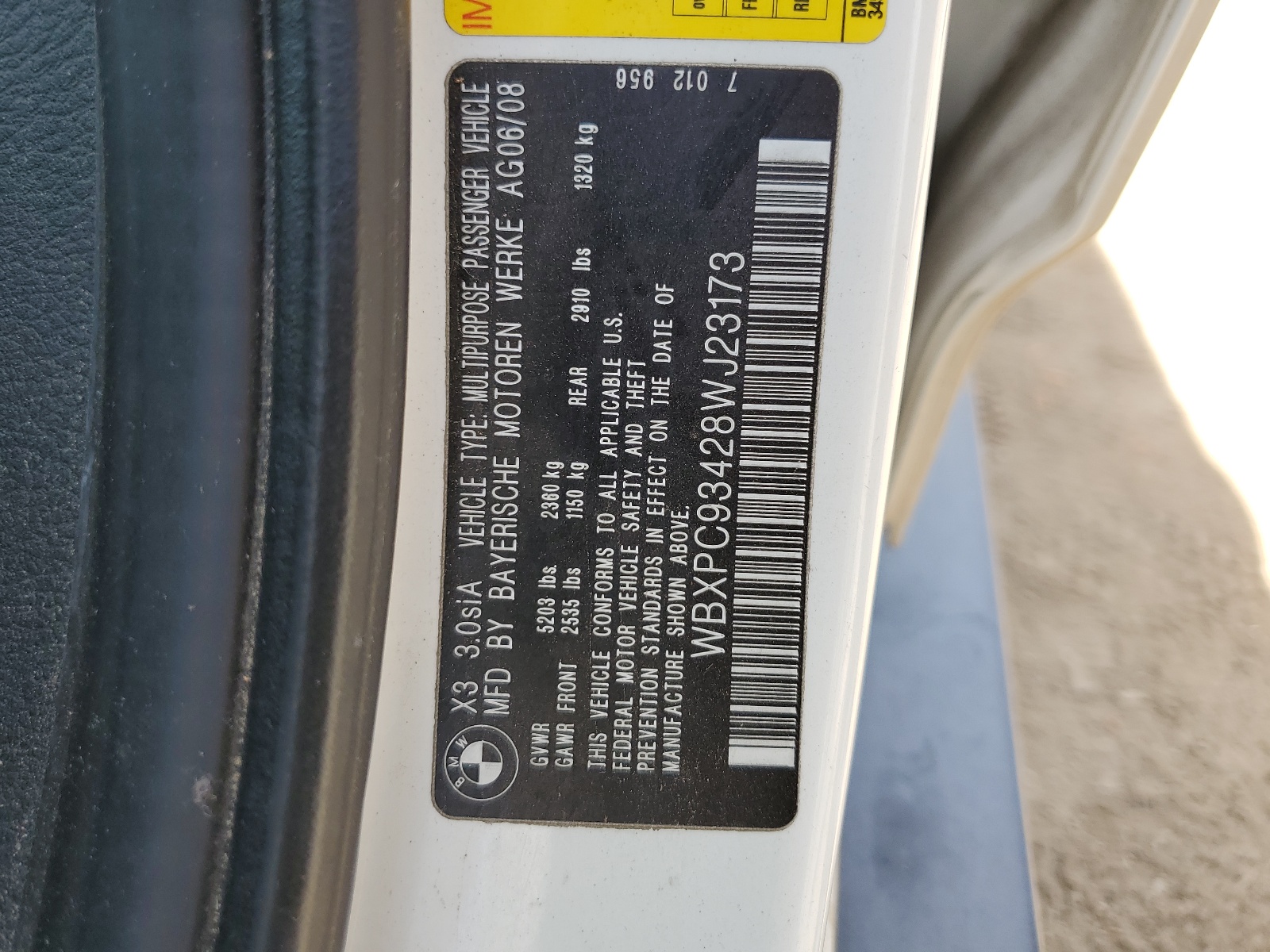 WBXPC93428WJ23173 2008 BMW X3 3.0Si