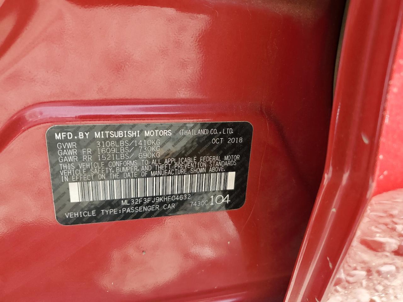 ML32F3FJ9KHF04632 2019 Mitsubishi Mirage G4 Es