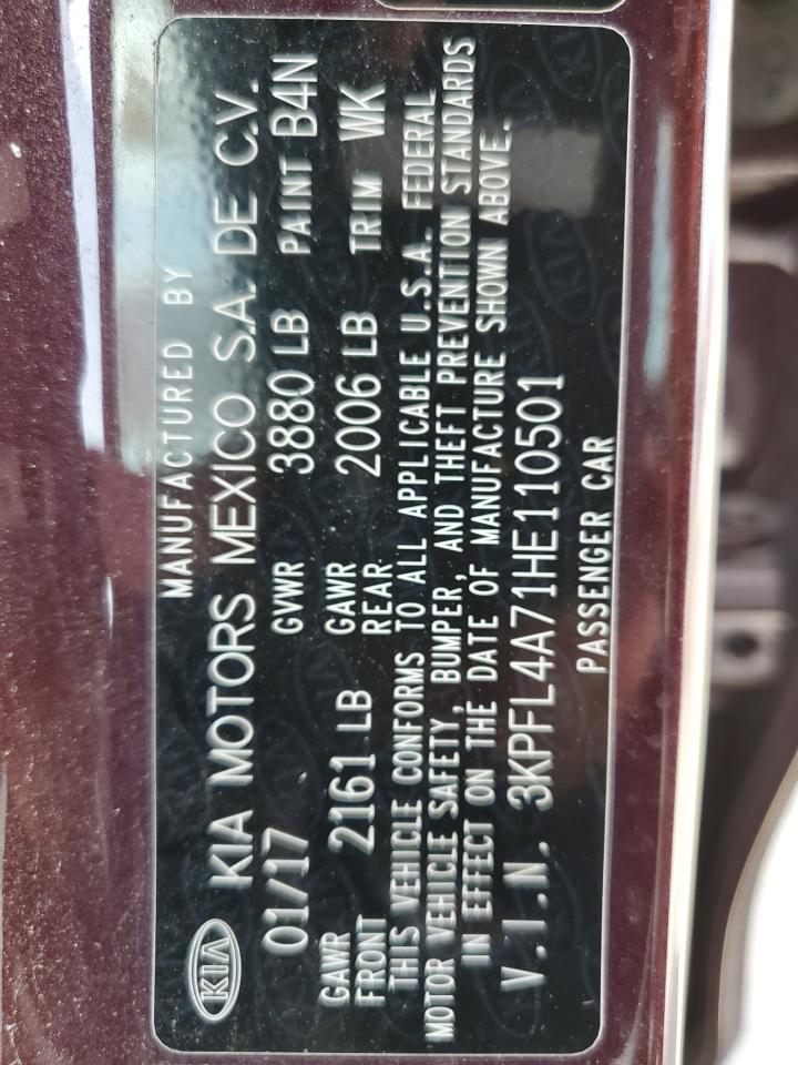 2017 Kia Forte Lx VIN: 3KPFL4A71HE110501 Lot: 54426124