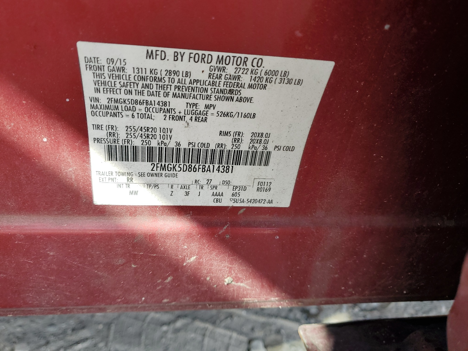 2FMGK5D86FBA14381 2015 Ford Flex Limited