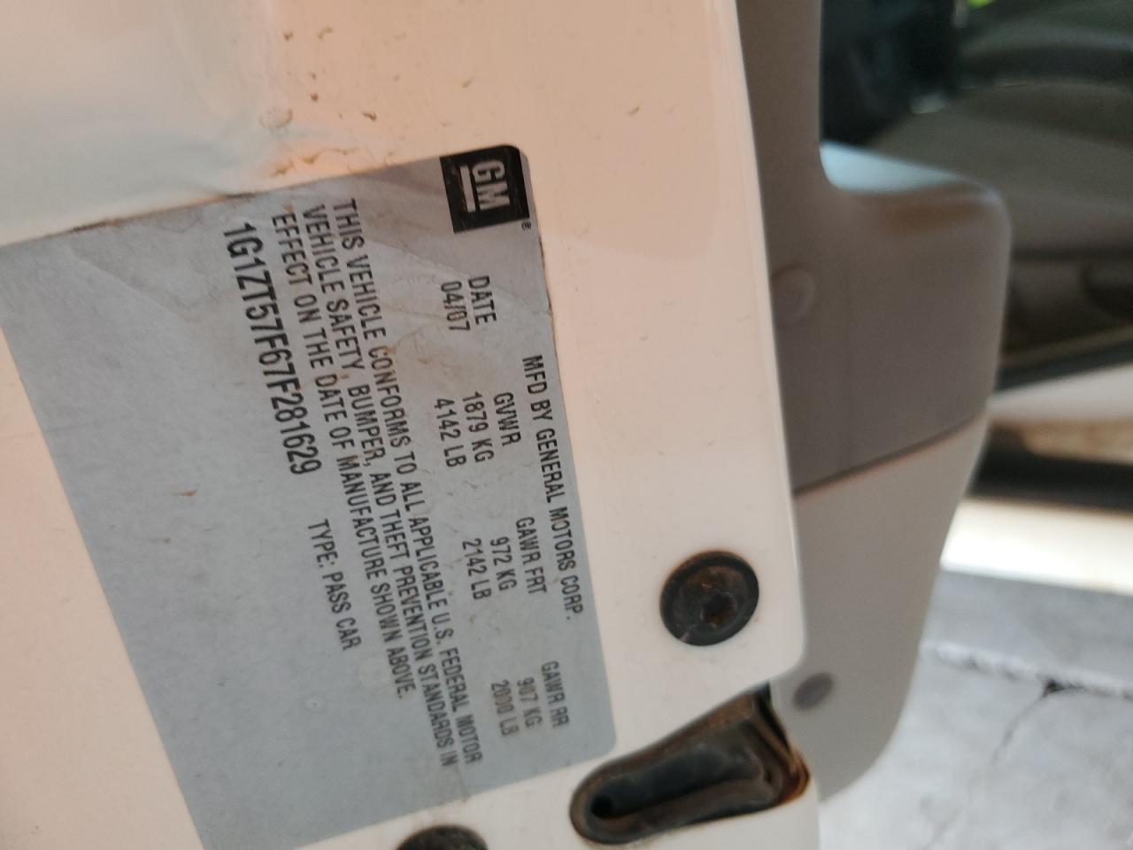 2007 Chevrolet Malibu Lt VIN: 1G1ZT57F67F281629 Lot: 54959184