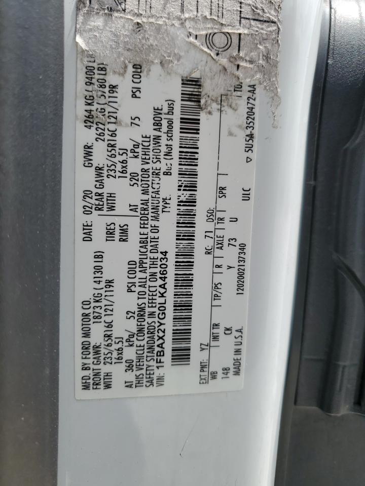 2020 Ford Transit T-350 VIN: 1FBAX2YG0LKA46034 Lot: 56622704