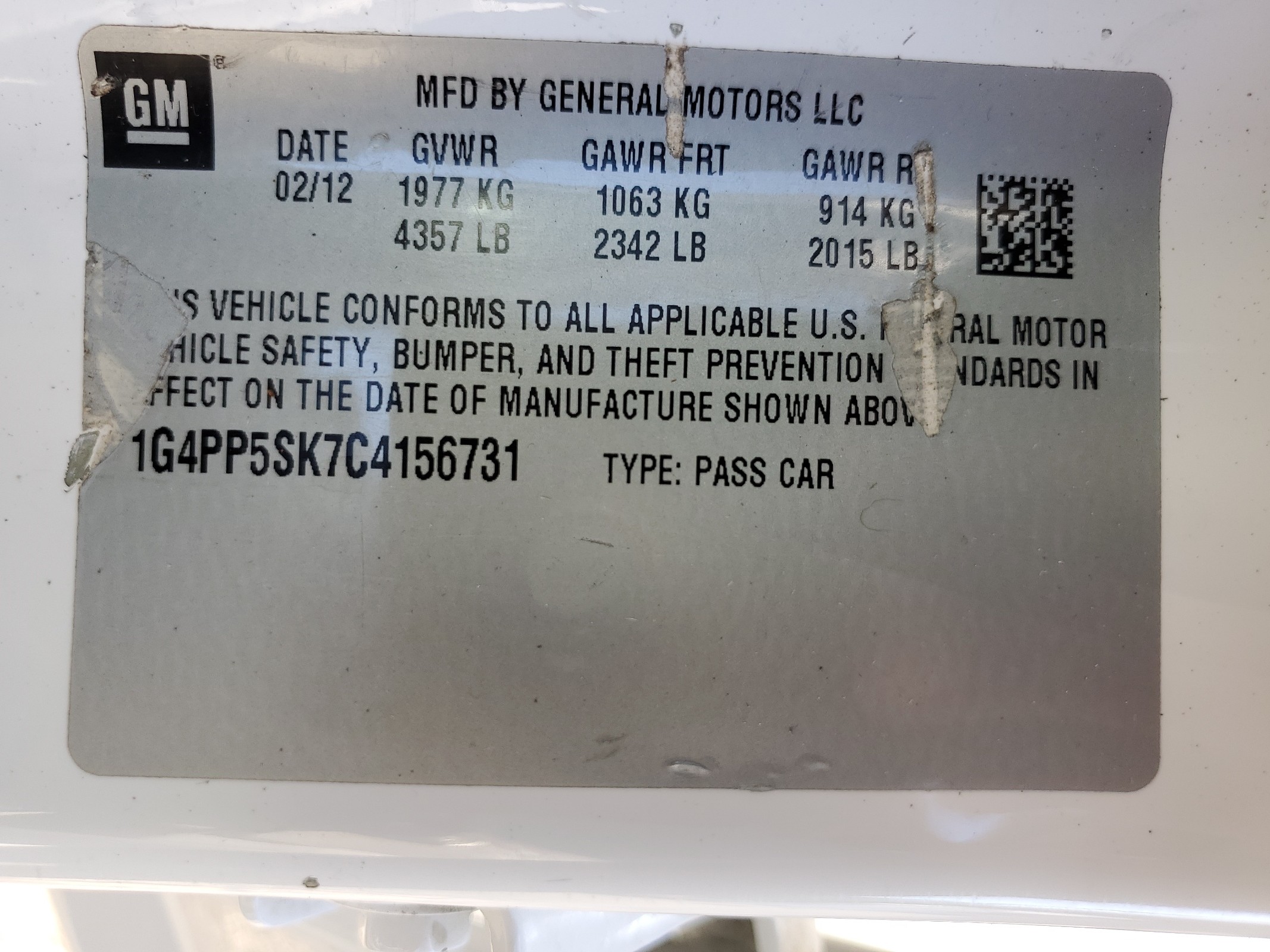 1G4PP5SK7C4156731 2012 Buick Verano