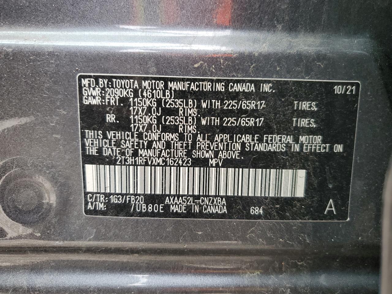 2T3H1RFVXMC162423 2021 Toyota Rav4 Le