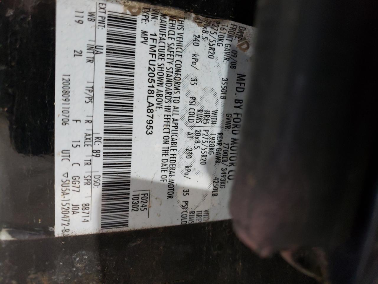 2008 Ford Expedition Limited VIN: 1FMFU20518LA87953 Lot: 54538804