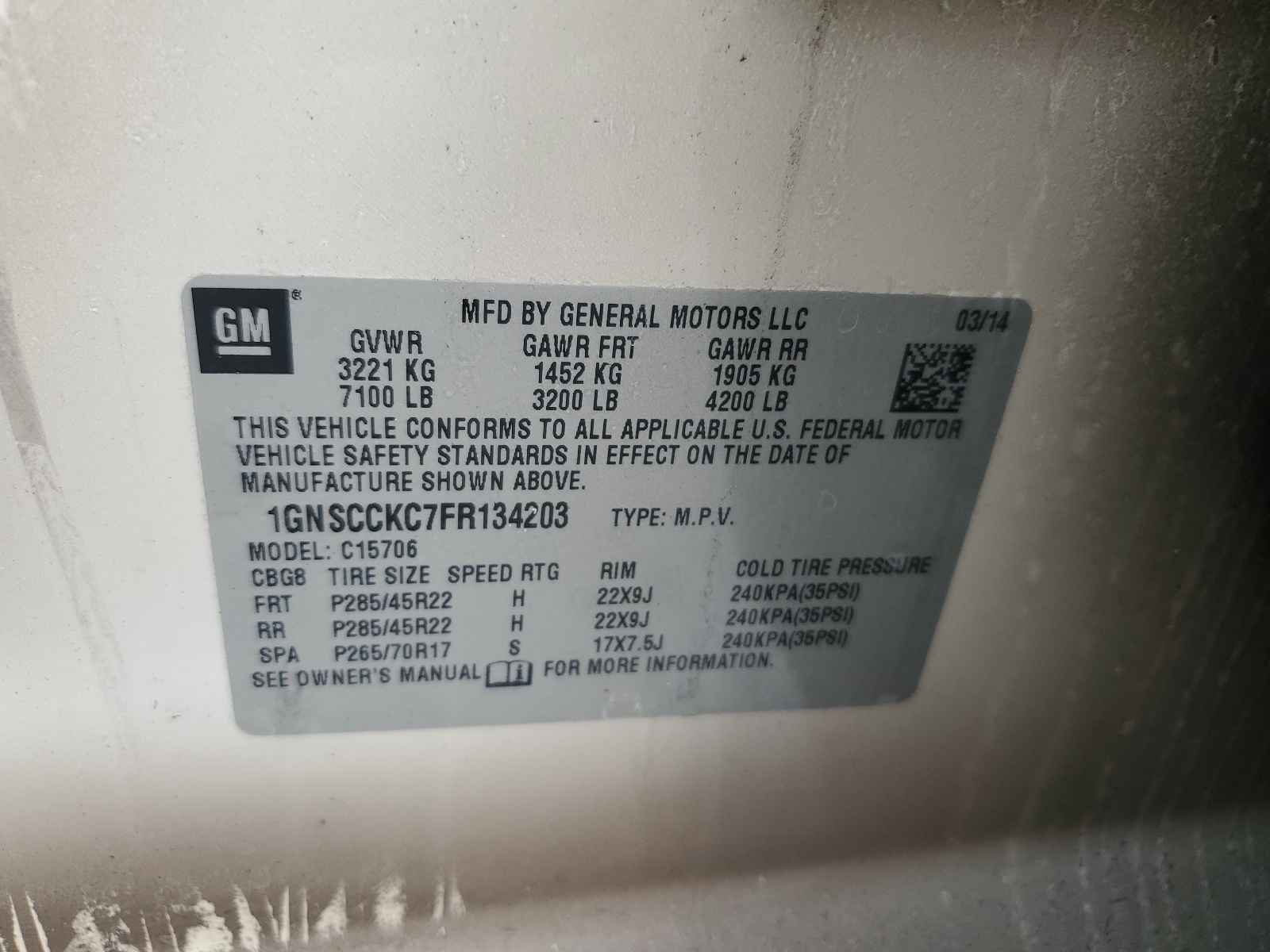 1GNSCCKC7FR134203 2015 Chevrolet Tahoe C1500 Ltz