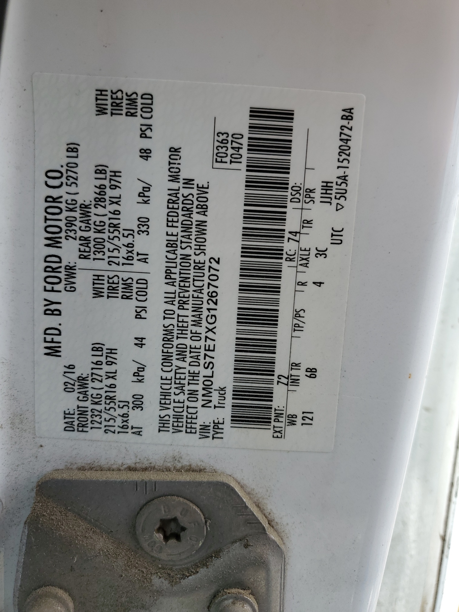 NM0LS7E7XG1267072 2016 Ford Transit Connect Xl