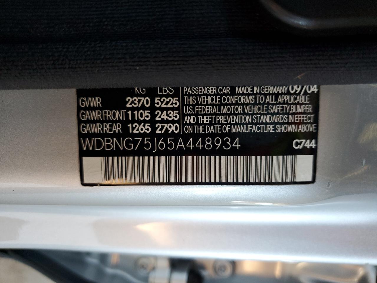 2005 Mercedes-Benz S 500 VIN: WDBNG75J65A448934 Lot: 54934754