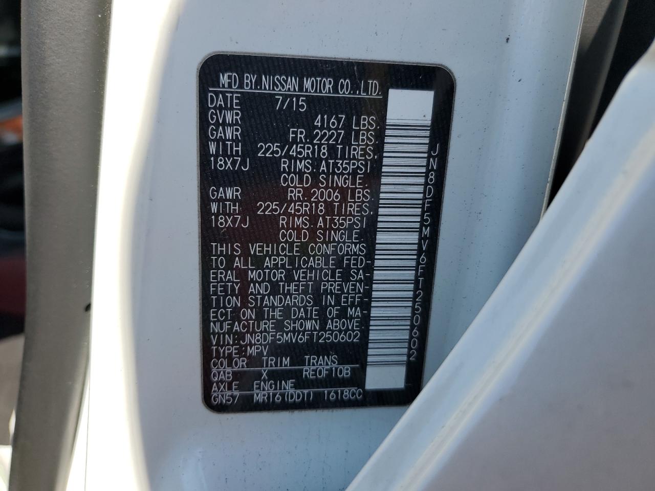 2015 Nissan Juke Nismo Rs VIN: JN8DF5MV6FT250602 Lot: 55760654