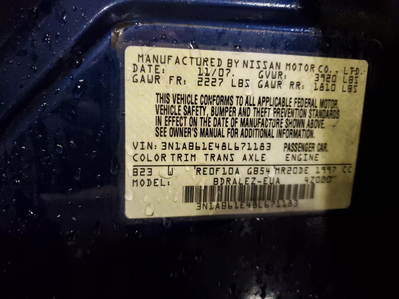 2008 Nissan Sentra 2.0 VIN: 3N1AB61E48L671183 Lot: 56959214