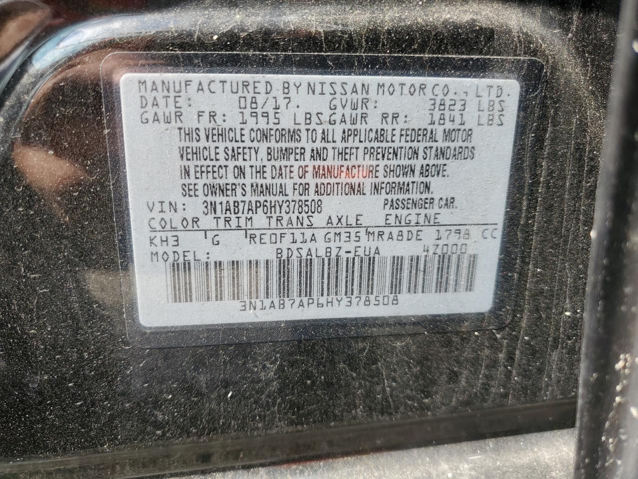 3N1AB7AP6HY378508 2017 Nissan Sentra S