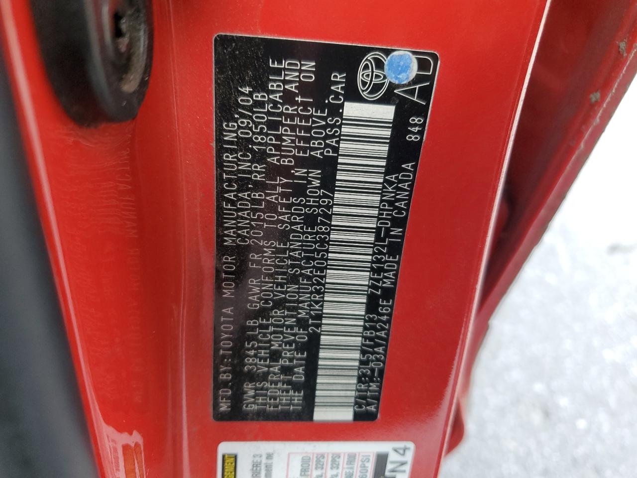 2005 Toyota Corolla Matrix Xr VIN: 2T1KR32E05C387297 Lot: 55420314