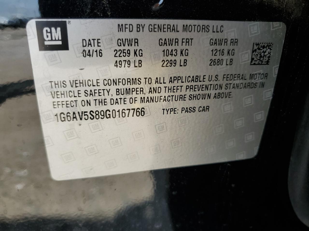 2016 Cadillac Cts Vsport Premium VIN: 1G6AV5S89G0167766 Lot: 55798774