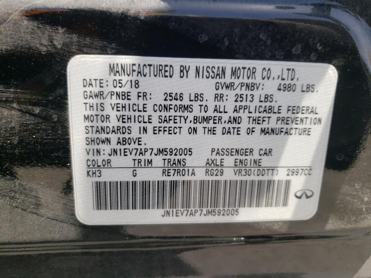 2018 Infiniti Q50 Luxe VIN: JN1EV7AP7JM592005 Lot: 56233934