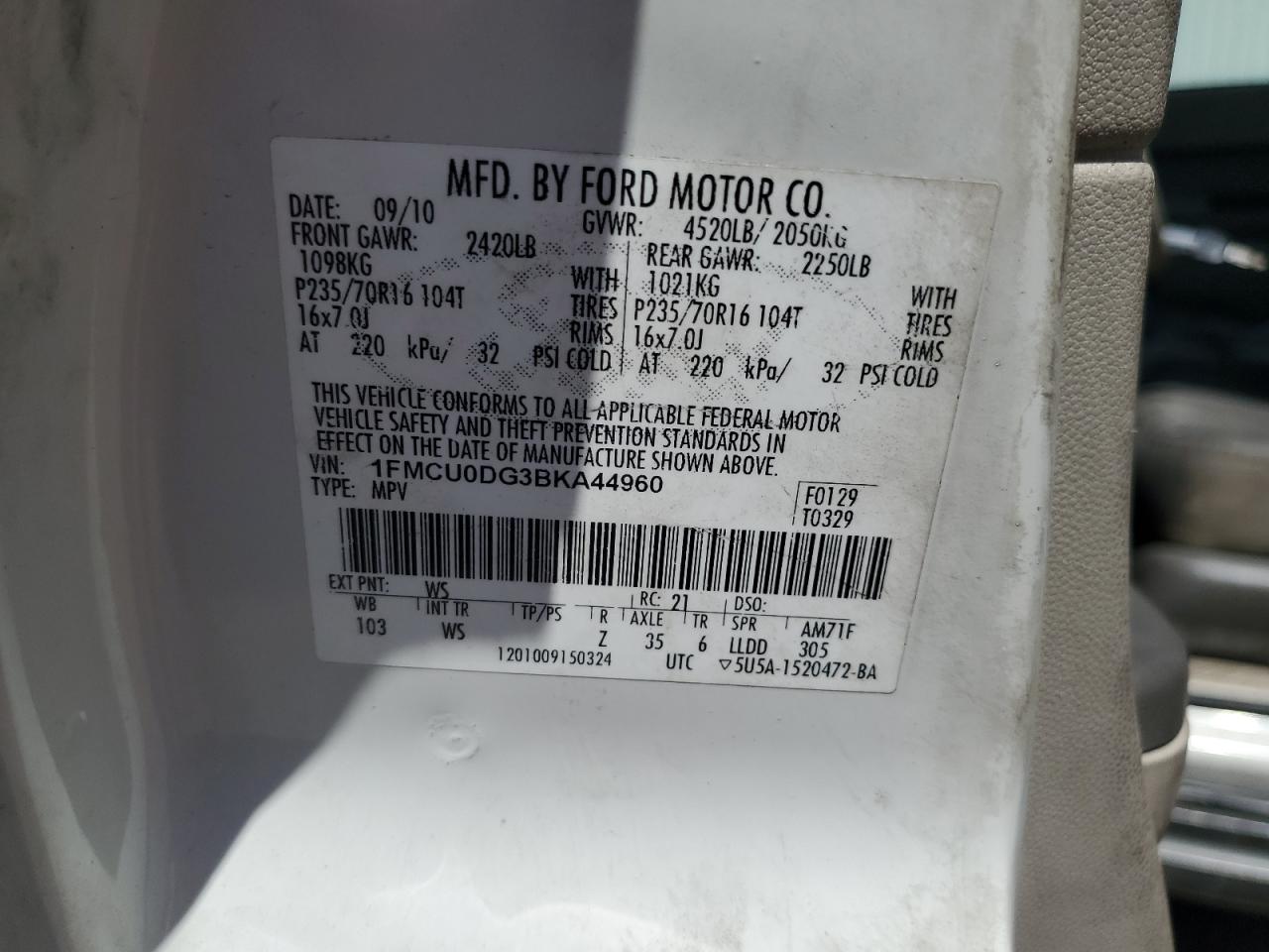 2011 Ford Escape Xlt VIN: 1FMCU0DG3BKA44960 Lot: 56629684