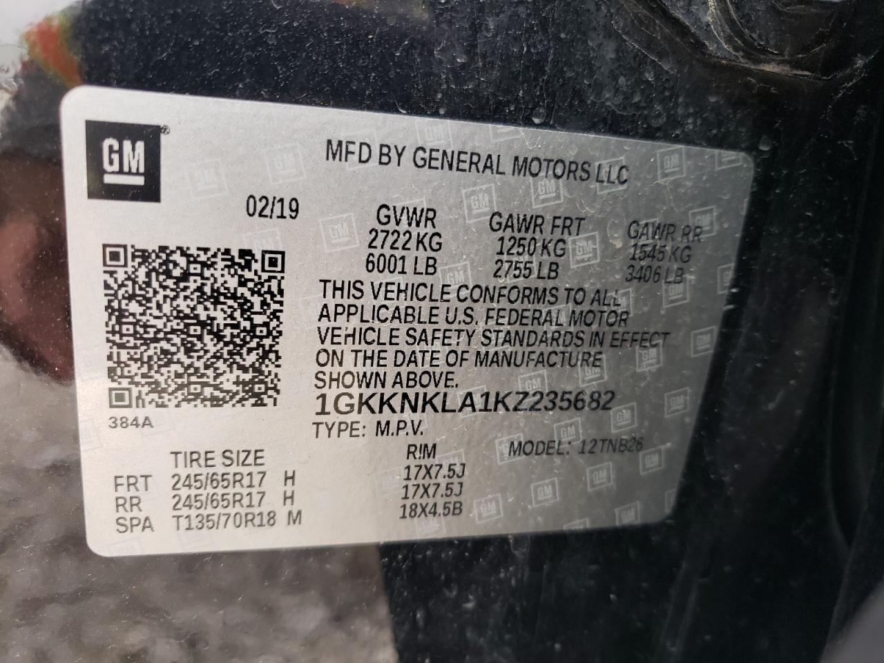 2019 GMC Acadia Sle VIN: 1GKKNKLA1KZ235682 Lot: 55627064